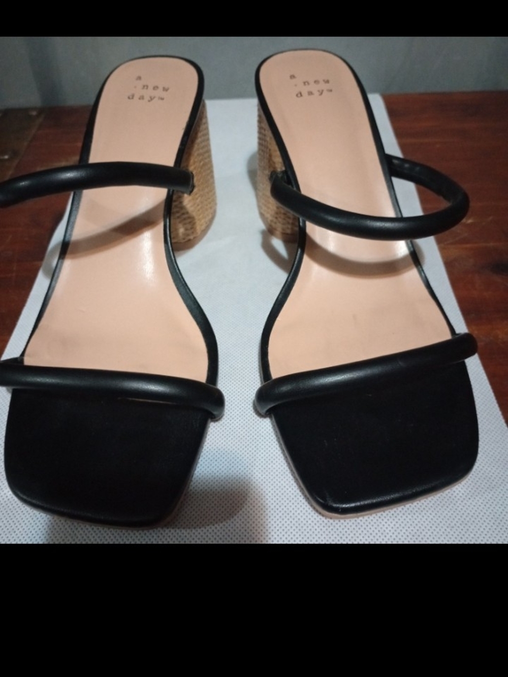 a new day Black Double-Strap Block Heel Sandals
